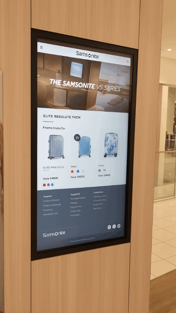 This is an image of retail digital signage installed for Samsonite at David Jones in Melbourne